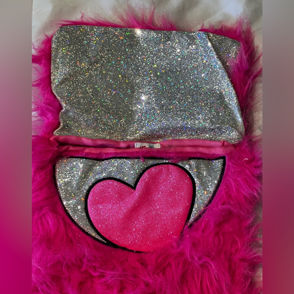 Justice furry monster crossbody kids tote bag, pink - Picture 4 of 7